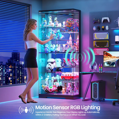 10-Tier Display Cabinets with RGB Lights Human Sensor for Collectibles