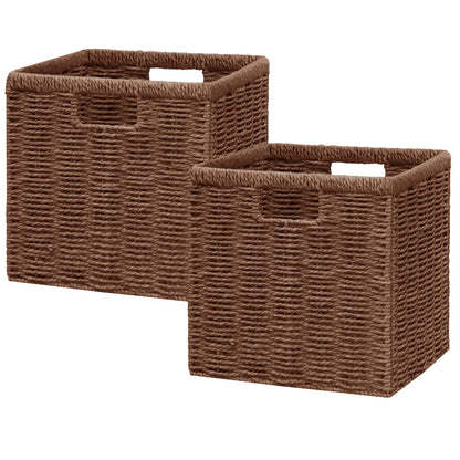 Vagusicc Wicker Storage Basket, Foldable Storage Cubes Organizer Bins, Handwoven Storage Baskets for Shelves Closet Wardrobe Bathroom