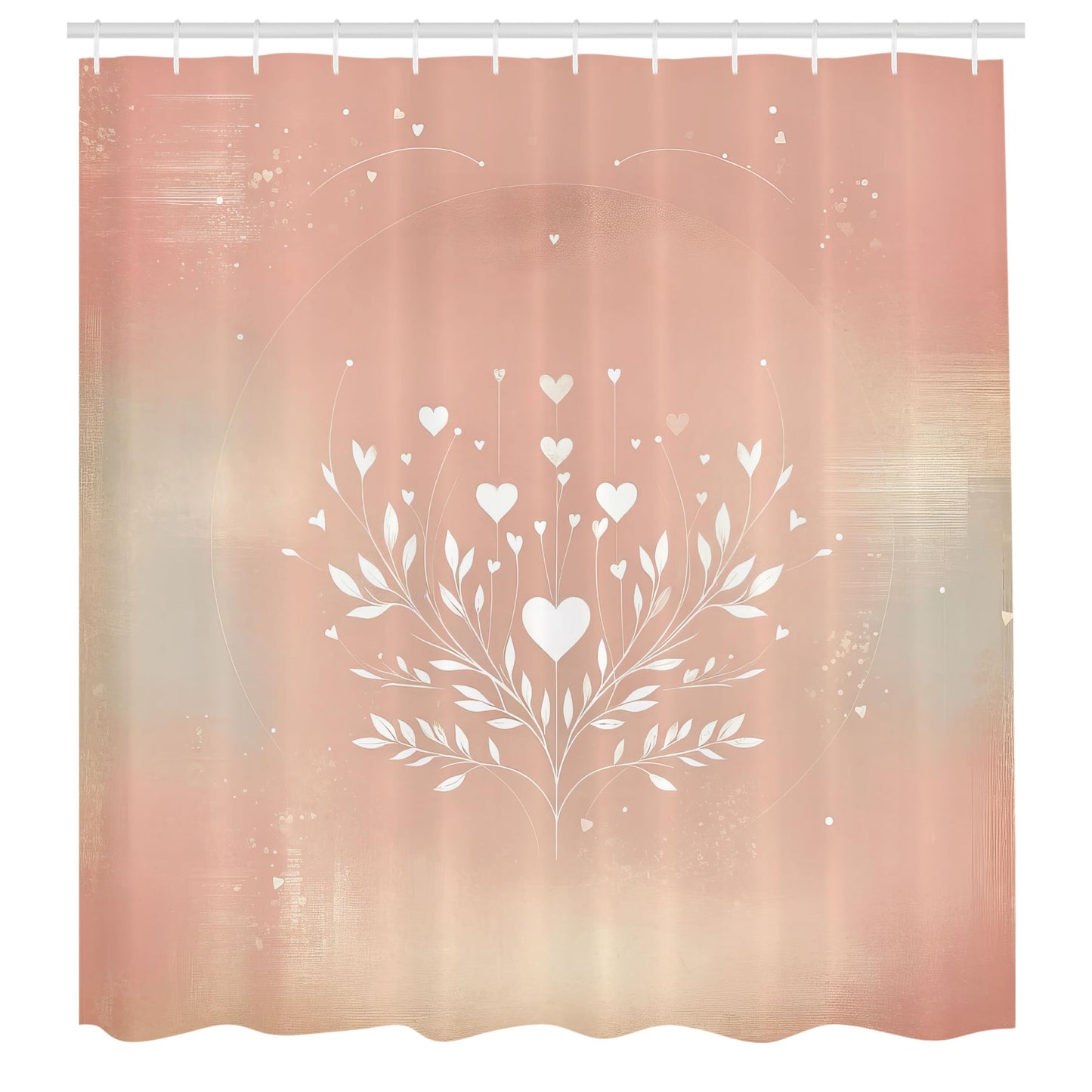 ABAKUHAUS Pink Shower Curtain, Classic Art Heart Leafy Floral, Cloth Fabric Bathroom Decor Set with Hooks, 175 x 200 cm, Blush White Pale Violet