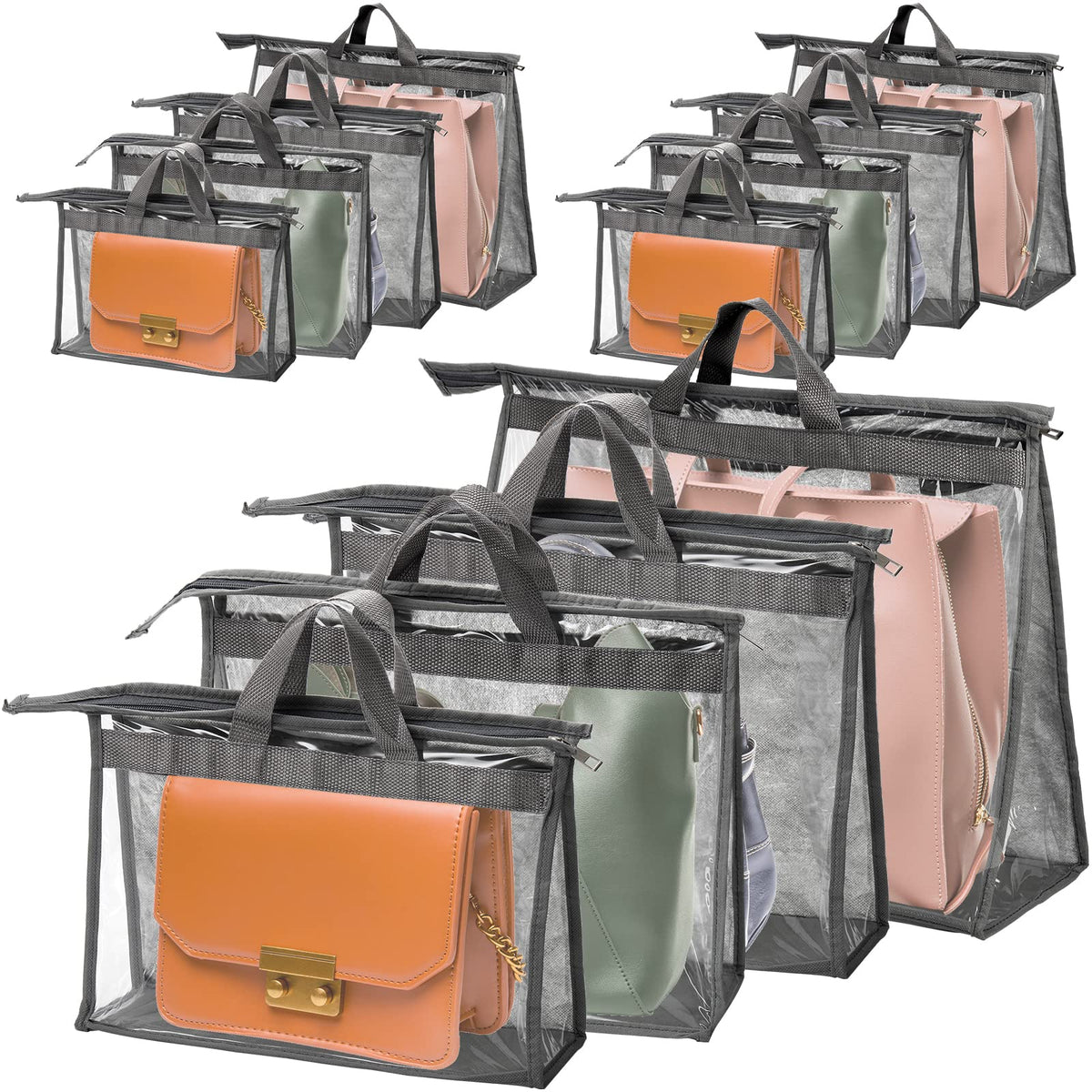 Peohud 12 Pack Dust Bags for Handbags, Clear Handbag Storage Organizer for Closet, Purse Protector Storage Bag with Zipper and Handle