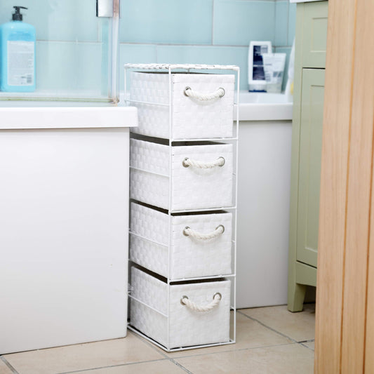 Arpan White 4 Drawer Storage Cabinet Unit Ideal for Home/Office/Bedrooms (4-Drawer Unit -18x25xH65cm)