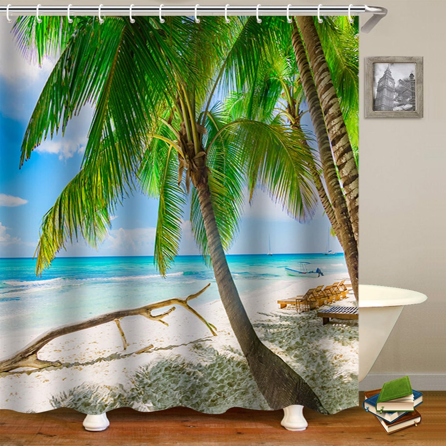 FAIRYGATE Garden Shower Curtain Outdoor Shower Curtains Polyester Fabric Waterproof Bath Curtains Antibacterial Bathroom Curtain with Hooks 180 *