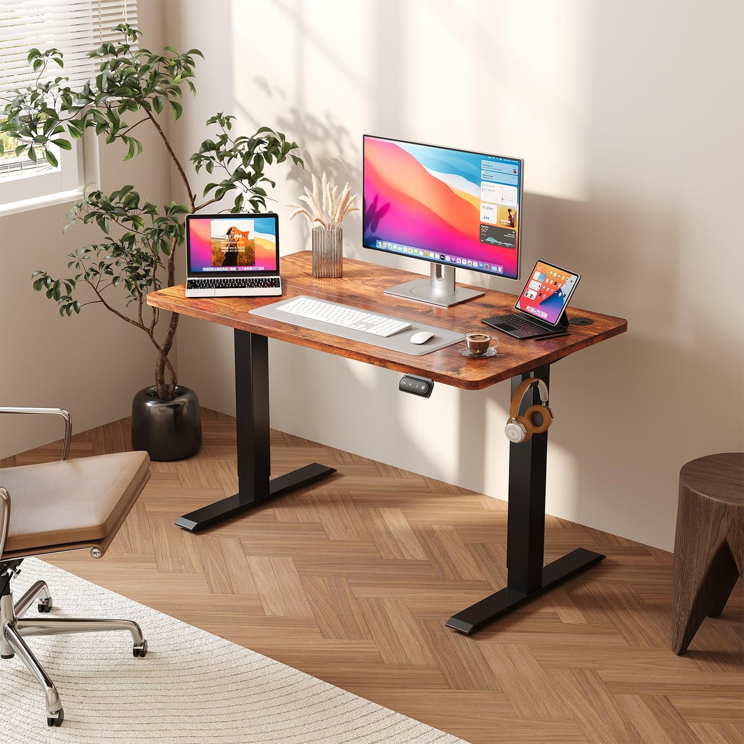 JUMMICO Electric Standing Desk 140 x 60 cm Home Office Height Adjustable Desk, Computer Lift Table with Smart Panel