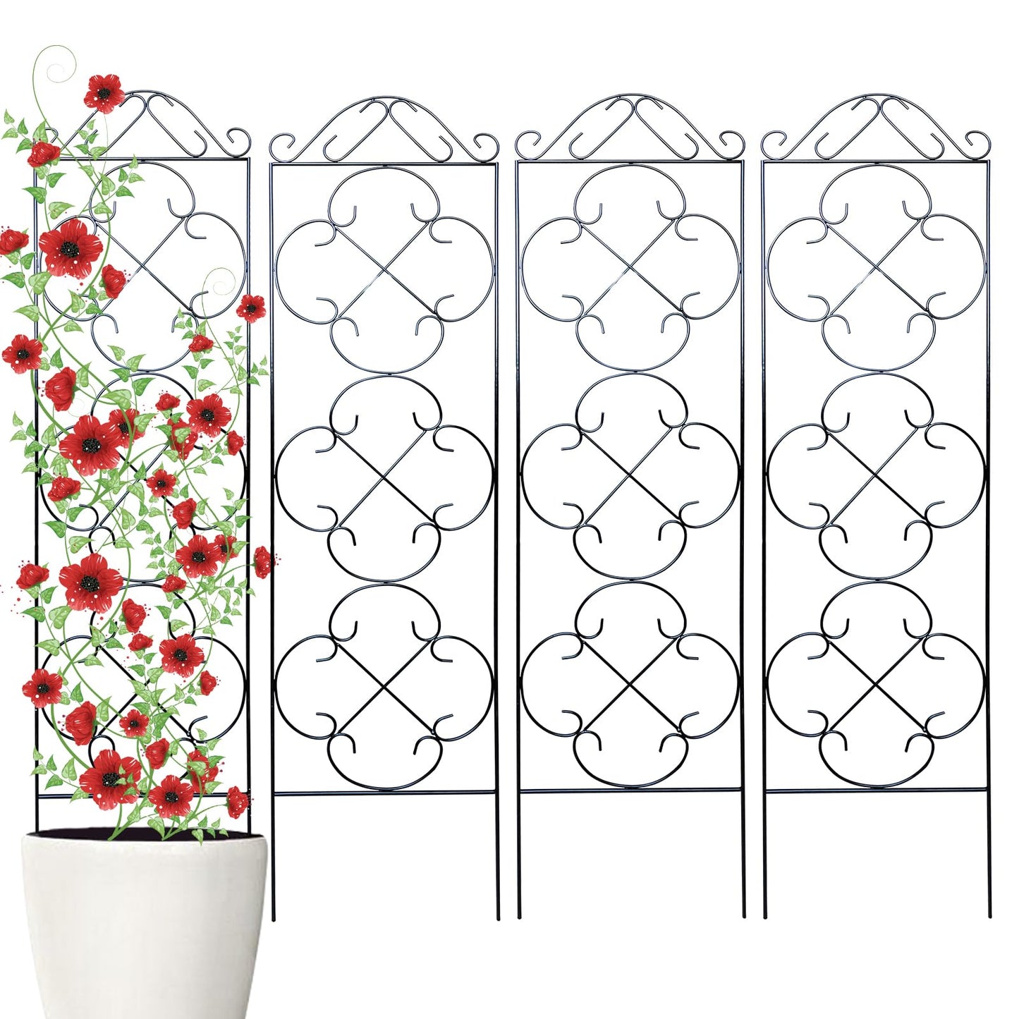 Thealyn Garden Trellis 4 Pack 123 cm.H x 31 cm.W Metal Plant Climbing Trellis Suitable for Potted Plants Indoor and Outdoor Climbing Plants Flower Ivy