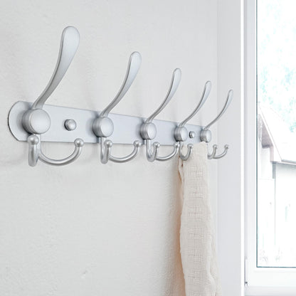 Dseap Coat Rack Wall Mounted - 5 Tri Hooks, Heavy Duty, Stainless Steel, Metal Coat Hook Rail for Coat Hat Towel Purse Robes Mudroom Bathroom