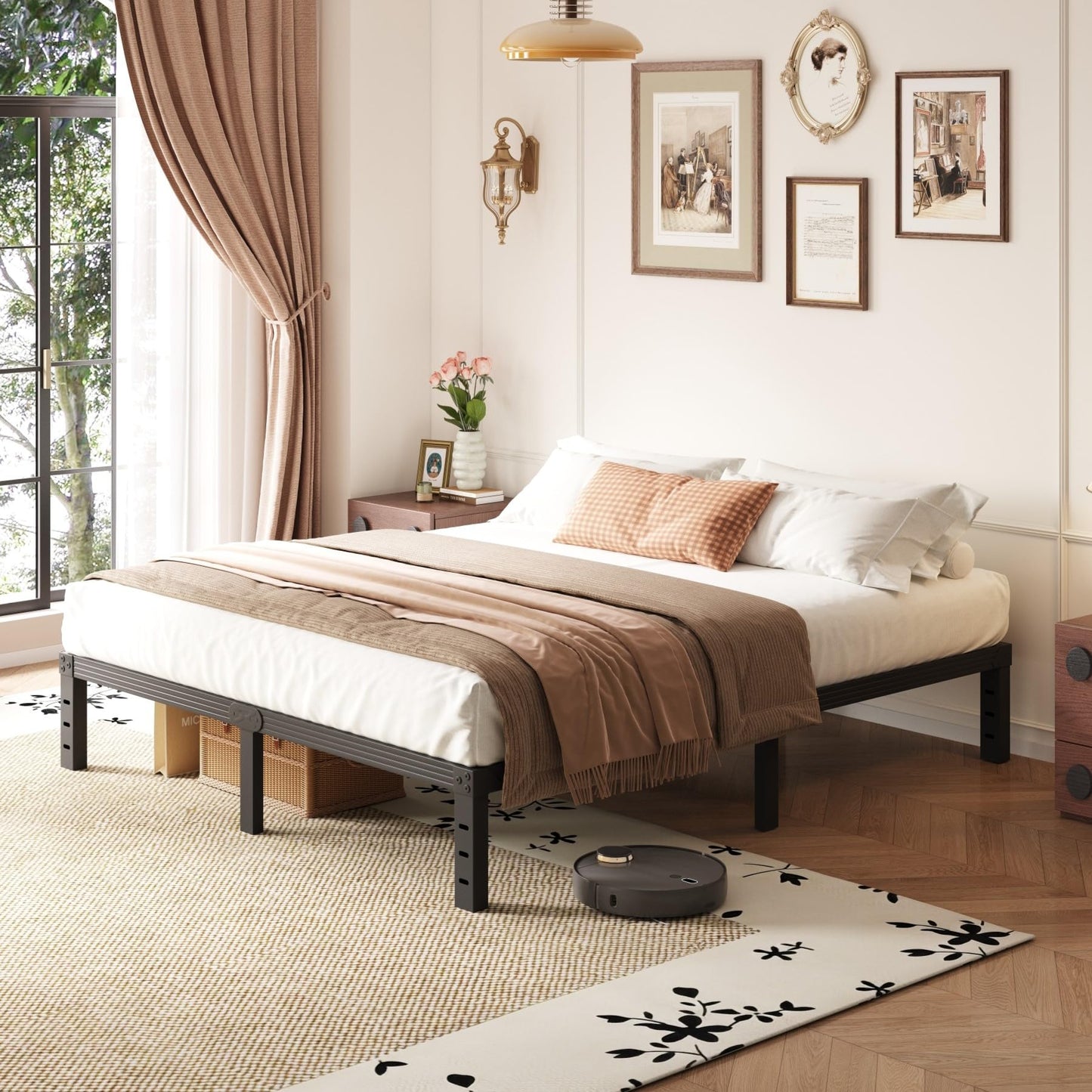 Hunlostten Metal King Bed Frame - Platform Bed Frames with Underbed Storage and Steel Slat Support, Sturdy, Easy Assembly, Noise Free, Heavy Duty