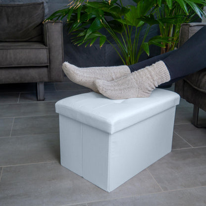 INTIRILIFE Foldable Stool 49x30x30 cm in SNOW WHITE - Seat cube with storage space and cover made of fabric with hollows - Storage box chest stool