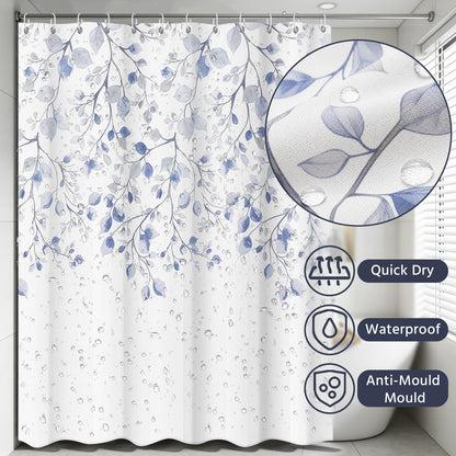 FAVORTALK Shower Curtains Washable Shower Curtain Mould Proof Resistant Waterproof Leaf 180x180cm Bathroom Curtains with Hooks Quick-Drying Polyester