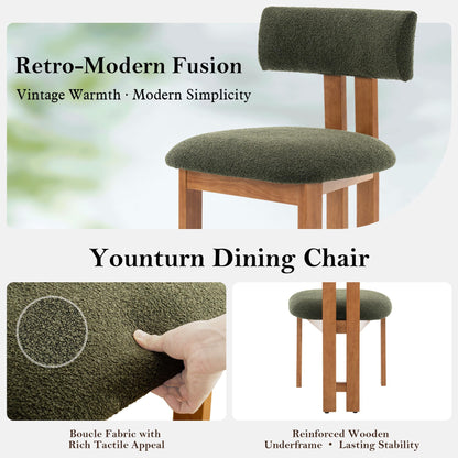 younturn Retro Mid Century Dining Chairs Set of 2, Boucle Upholstered Seats with Backrest and Solid Wooden Legs, Kitchen Chairs for Dining Room
