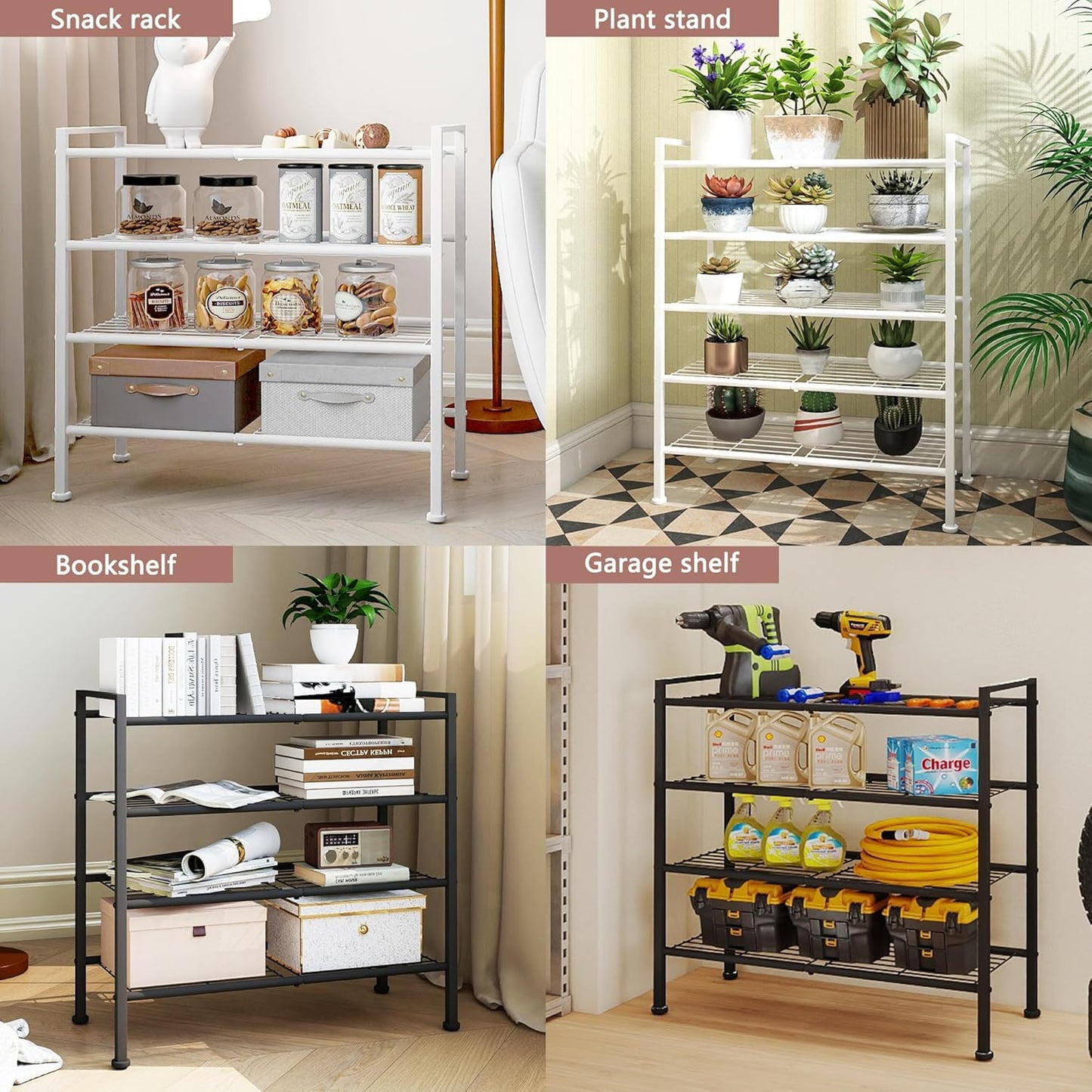 DongRong 4-Tier Shoe Rack, Metal Shoe Storage Organizer, Black