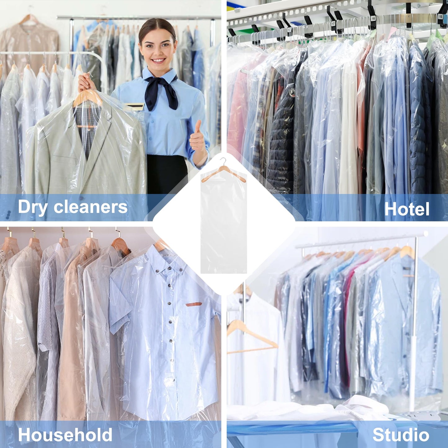 AZKEEGREY 100 Pcs Clear Dry Cleaning Bag 60 x 140 cm, Long