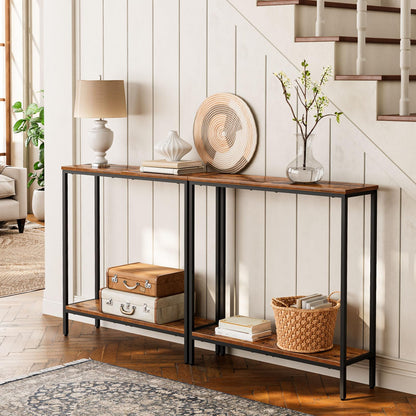 HOOBRO Slim Console Table with Shelf, 2 Tier Narrow Sofe Table for Hallway, Slim Hallway Table with Storage, Industrial, for Bedroom, Kitchen