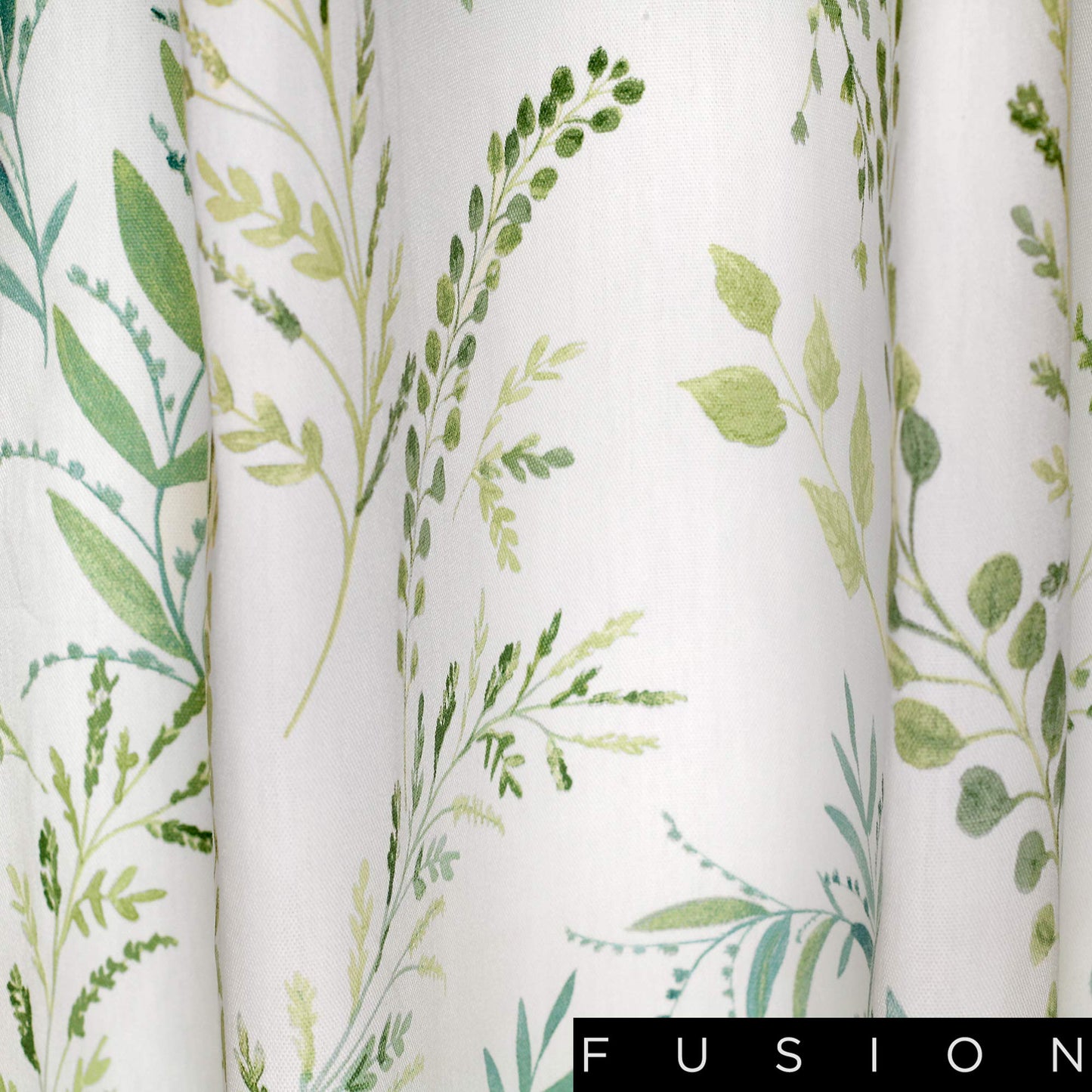 Fusion Fernworthy Leaf Print 100% Cotton Eyelet Lined Curtains, Green, 90 x 72 Inch, Polyester, W229cm (90") x D183cm (72")