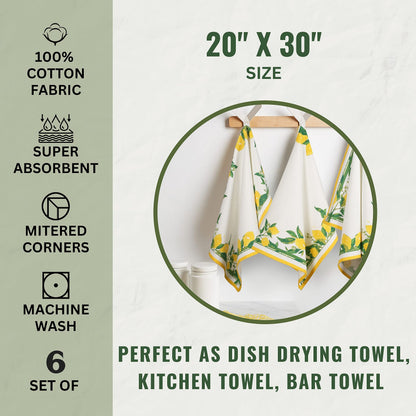 FINGERCRAFT Kitchen Dish Towels, 100% Natural Cotton, Set of 6 Multi-Purpose Kitchen Towels, Very Soft, Highly Absorbent