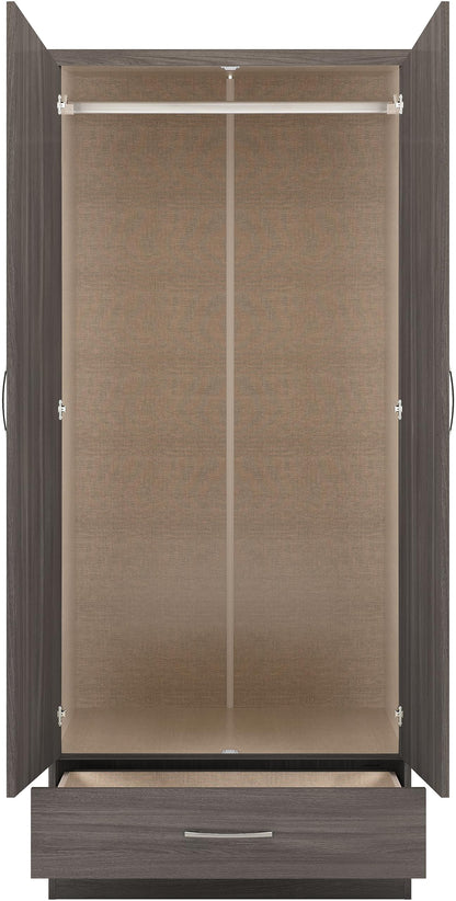 Seconique Nevada 2 Door 1 Drawer Wardrobe in Black Wood Grain