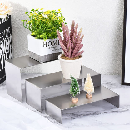 sourcing map Purse Display Stand 3 Pack Jewelry Display Riser Metal Shoe Rack for Home Boutique Store - Silver
