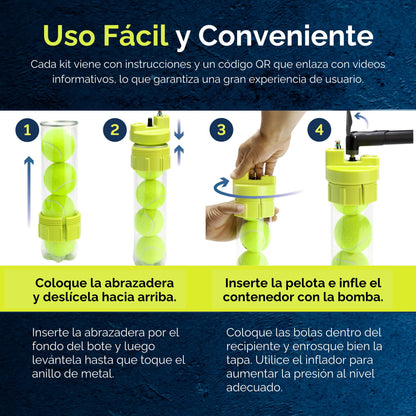 BALL RESCUER: Tennis/Padel Ball Life Extender  Converts Plastic Tennis/Padel Ball Containers to a 30 psi Ball Pressurizer  Needs a Bicycle Pump to