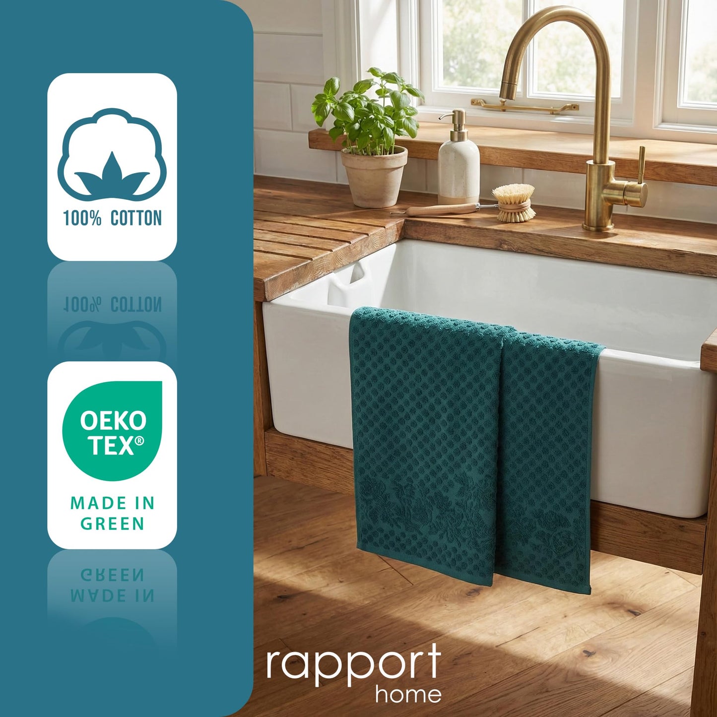 Rapport Home 2-Pack Versailles Jacquard Hand Towels | 50x85cm 100% Cotton 500GSM | Absorbent & Soft Bathroom Towel Set | Oeko-Tex Certified Lagoon