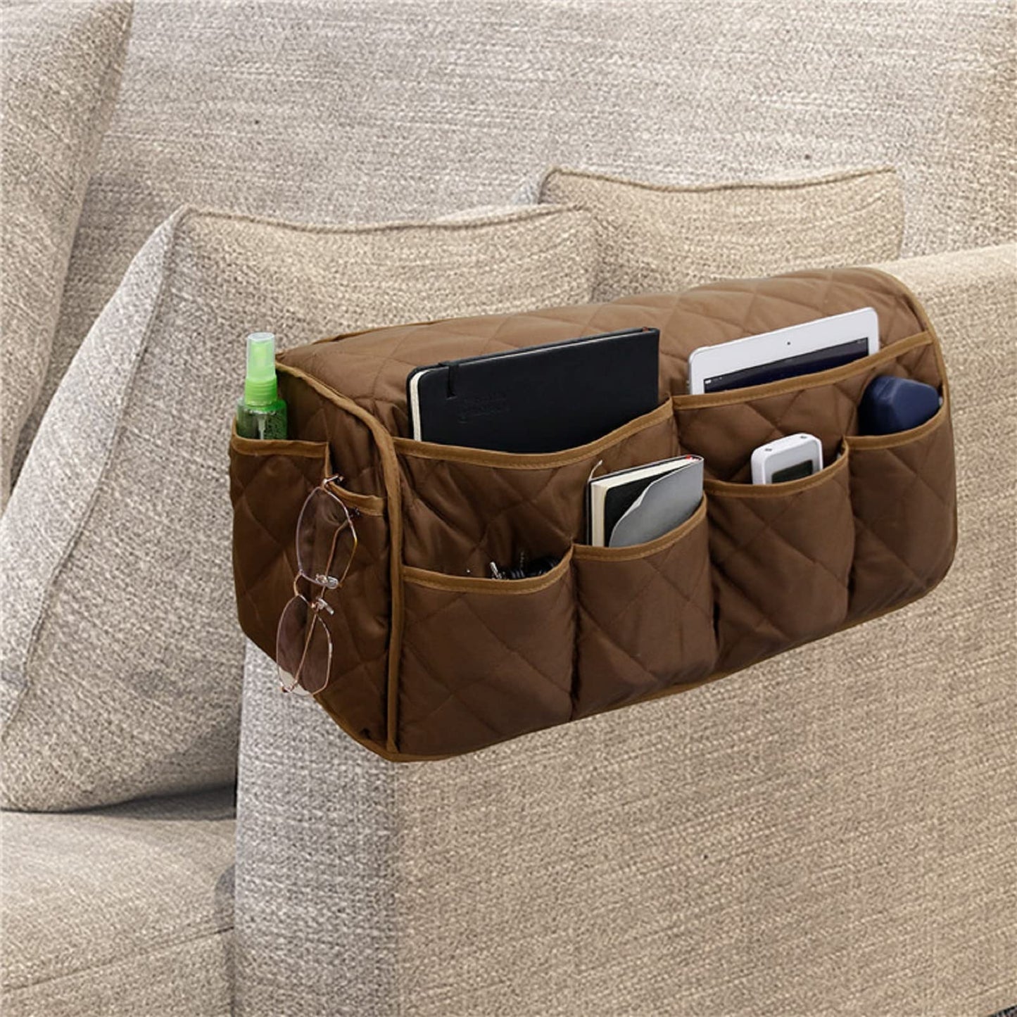 Faxianther Sofa Armrest Organizer Waterproof Couch Arm Rest Storage Bag Magazine Books Remote Control Phone Letter Pockets Holder Caddy Table