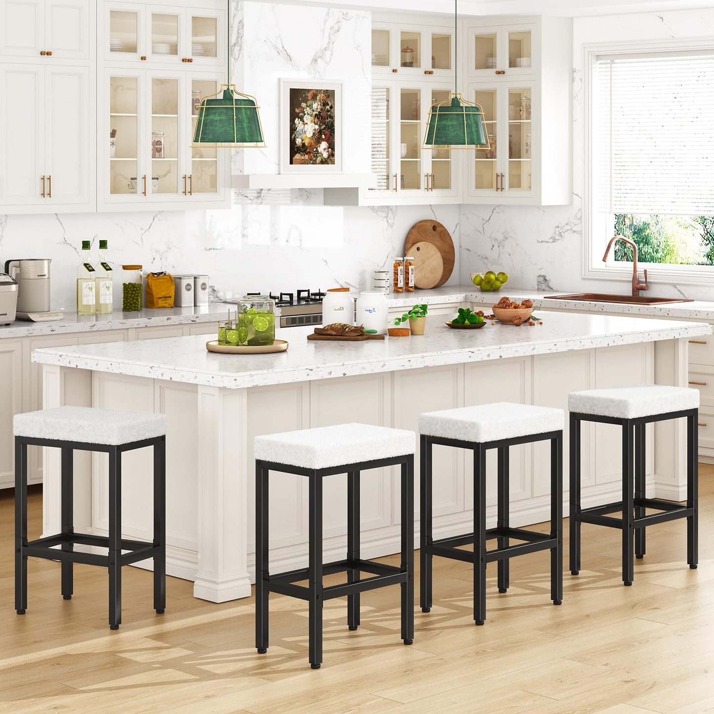 YMYNY 66cm Bar Stools Set of 4 - Fabric Breakfast Bar Stools, HBS514W-2