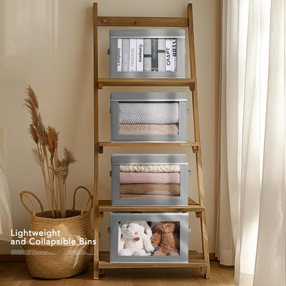 Homsorout 4 Pack Storage Boxes with Lids Foldable Storage Cubes with Transparent Window Fabric Storage Organiser Box for Toys, Clothes, Books