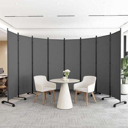 8 Panel Room Divider 183CM Folding Privacy Screens with Lockable Wheels