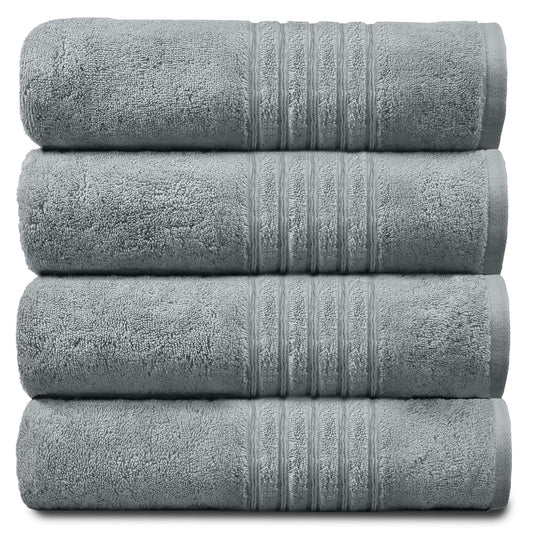 GC GAVENO CAVAILIA 4 PK Extra Large Bath Sheet, Water Absorbent Cotton Towels, 450 GSM Quick Dry Towels Set, Silver/Grey