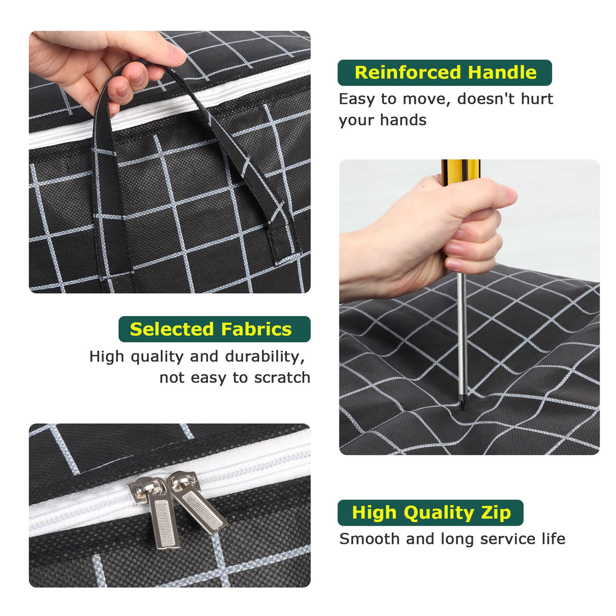 Minicoco 2Pcs 100L Large Capacity Clothes Storage Bags With Reinforced Handle For Moving House, Bedding, Duvet - Foldable, Waterproof, Moisture Proof