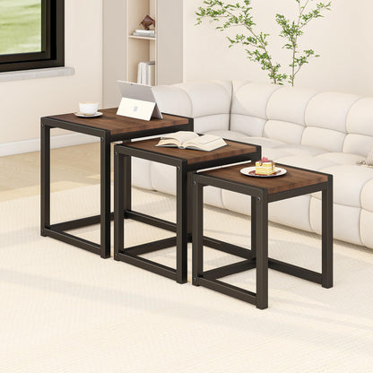 Diahomy Nesting Coffee Table, Set of 3 Stacking Side Tables,Walnut