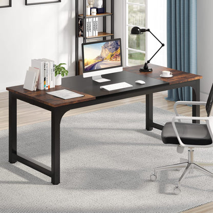 Tribesigns Modern Computer Desk, 70 inch Large Office Desk Computer Table Study Writing Desk Workstation for Home Office, Black Metal Frame