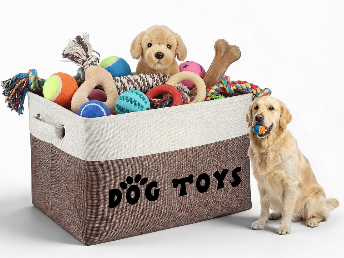 CGFN Dog Toy Basket, Dog Toy Box Storage Bin Box with Comfortable Handles, Personalised Large Pet Toy Storage Organizer for Accessories, Toys