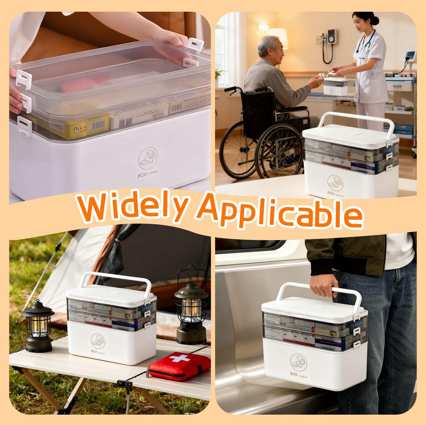 Dinhauyon Medicine Storage Box, 3 Layer Medicine Box, Medication Storage Box With Handles And Removable Compartments