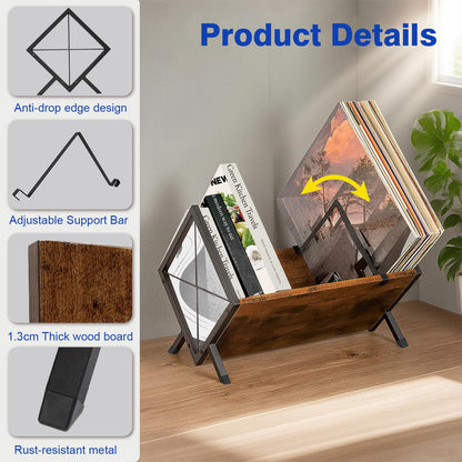 GHWMYD Vinyl Record Stand for 80-100 LPs, Metal Record Storage with Non-Slip Separator Clamp, Record Shelf Easy to Assemble