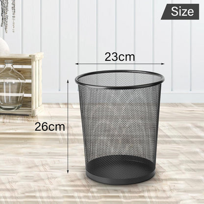 2 Pack Waste Paper Bins, 12 Litres Lightweight Circular Finest Black Mesh Waste Basket, Metal Trash Bin for Kitchens, Home Offices, Dorm Rooms