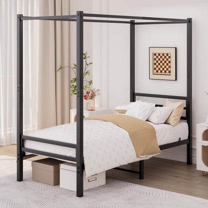 FOUBAM 3FT Single Canopy Bed Frame, Black Single Bed Frame