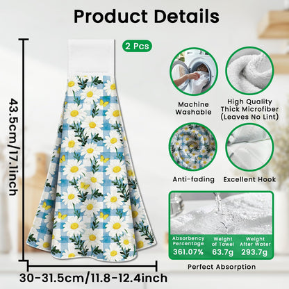 CUTHOLLOW 2 Pcs Daisies Hanging Kitchen Towels with Loop