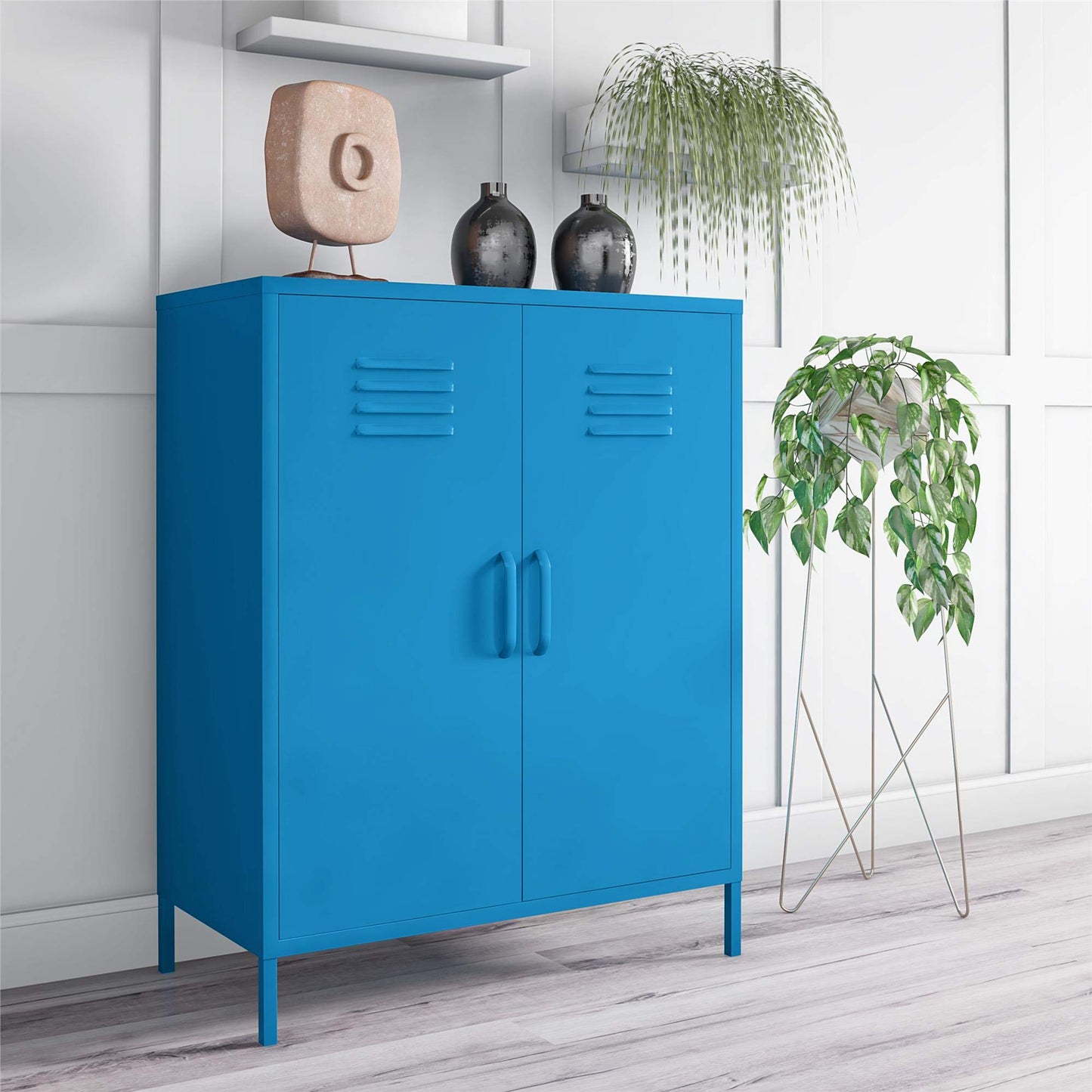 DHP Furniture Cache 2 Door Metal Locker Storage Cabinet Blue