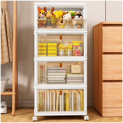 TidyTrove Storage Boxes with Lids, Plastic Storage Boxes with 1 Lid 28L/Tier, 4-Tier Stackable Storage Boxes with Wheels, Folding Storage Bins,