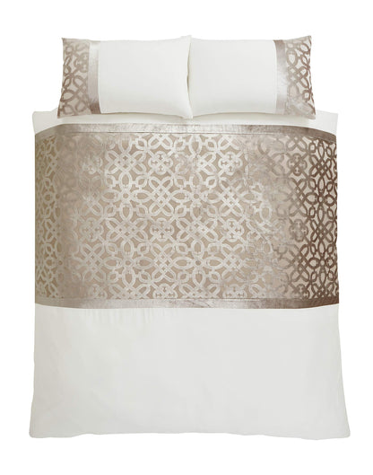 Catherine Lansfield Lattice Cut Velvet Super King Duvet Cover Set with Pillowcases Natural