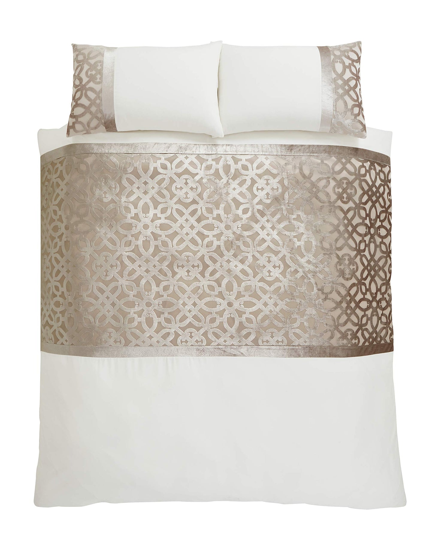 Catherine Lansfield Lattice Cut Velvet Double Duvet Cover Set with Pillowcases Natural