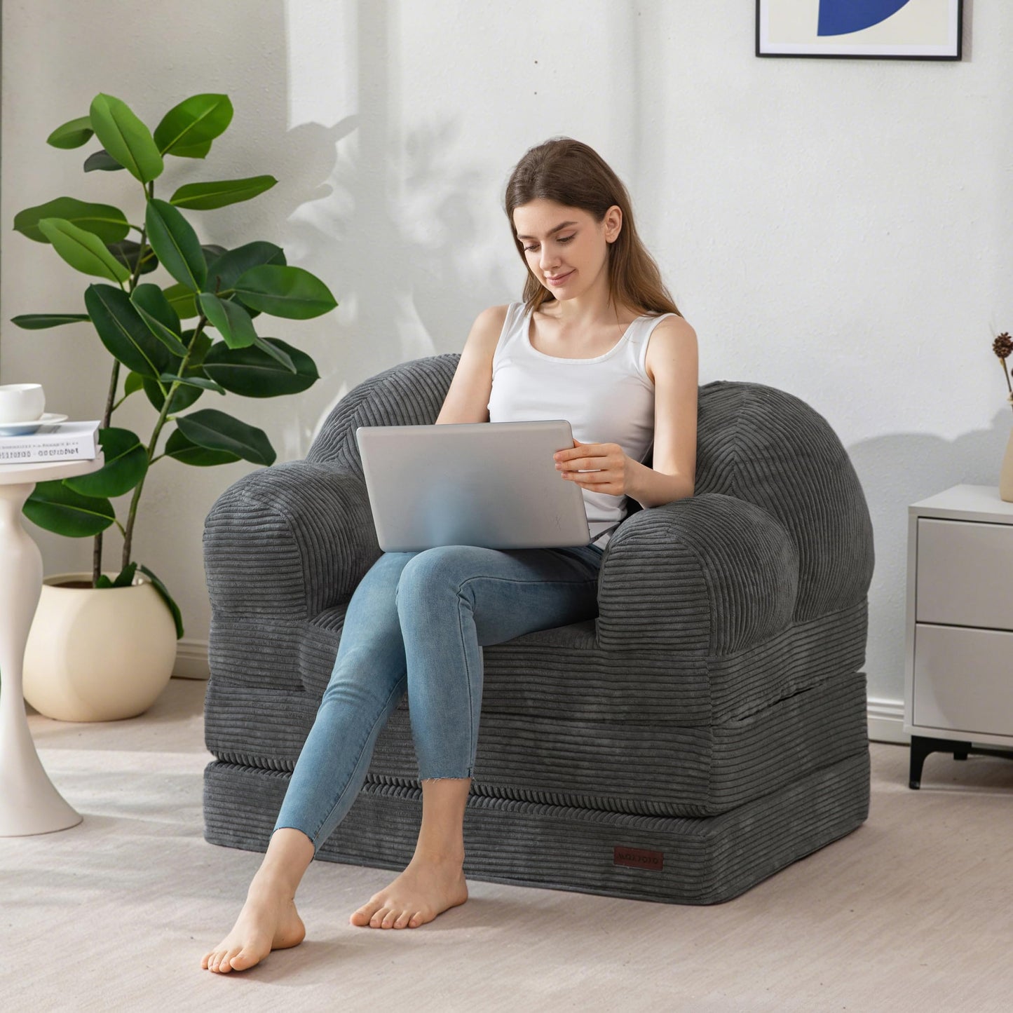 MAXYOYO Folding Sofa Bed with Backrest, Floral Shaped 2 in 1 Convertible Sofa to Comfy Faux Fur Bean Bag Chair for Adults