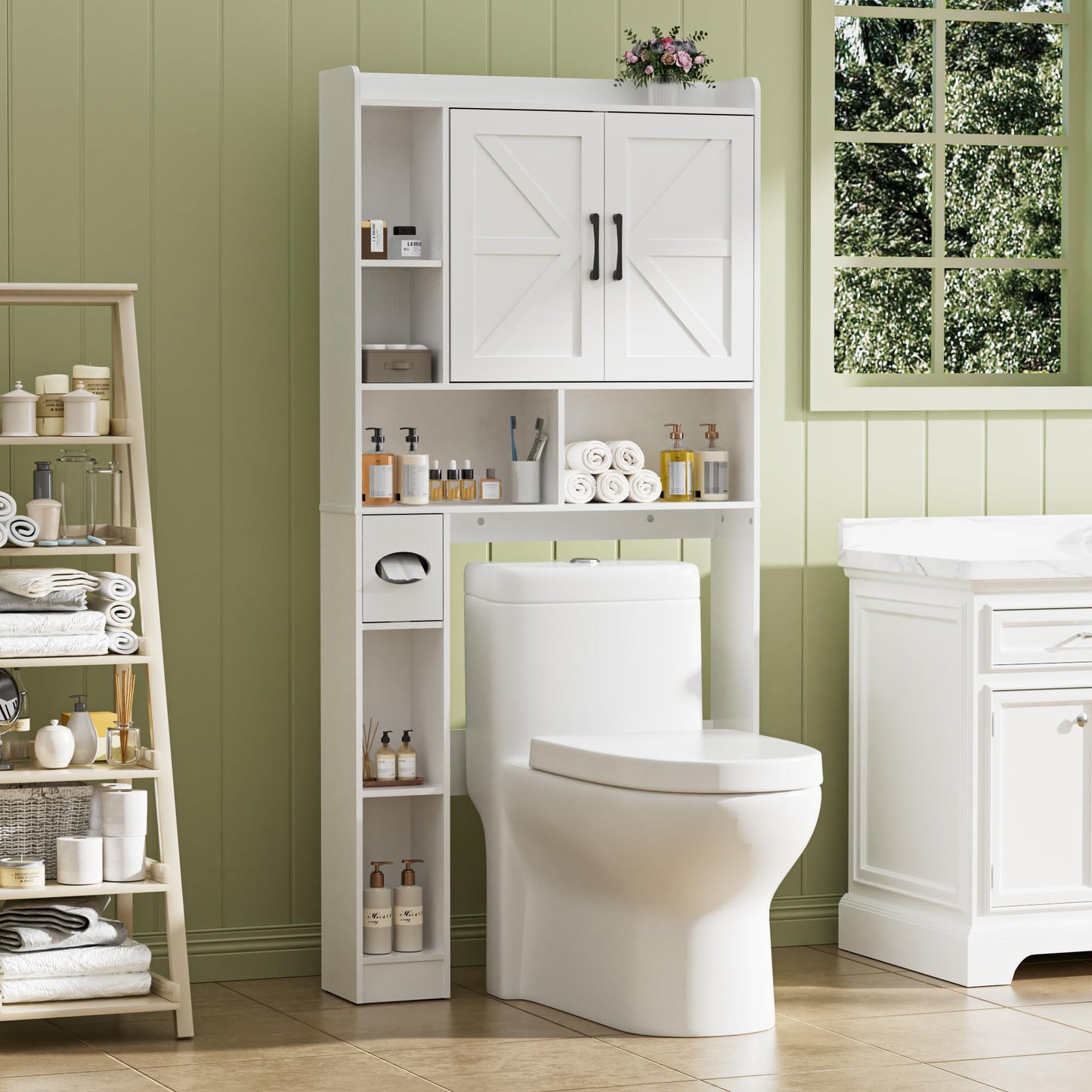 BonVache Cabinet for Bathroom Over the Toilet Storage and Washing Machine, Equipped with an Anti-Dumping Device,Large Capacity Bathroom Organizer with