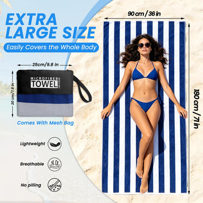 Microfibre Beach Towels for Adults - 2 Pack 180x90cm Microfibre Towel