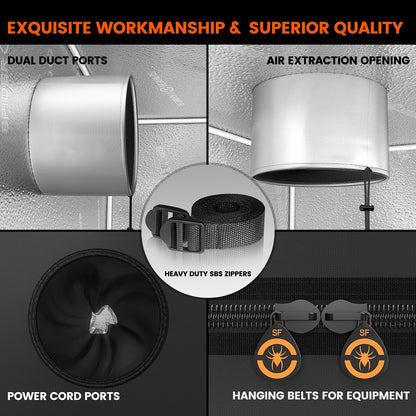 Spider Farmer 70x70x160CM No Light Leak High Reflective 1680D 2.3x2.3ft Grow Tent 27"x27"x63" Mylar Hydroponic Indoor Grow Tents Hydro Box Waterproof