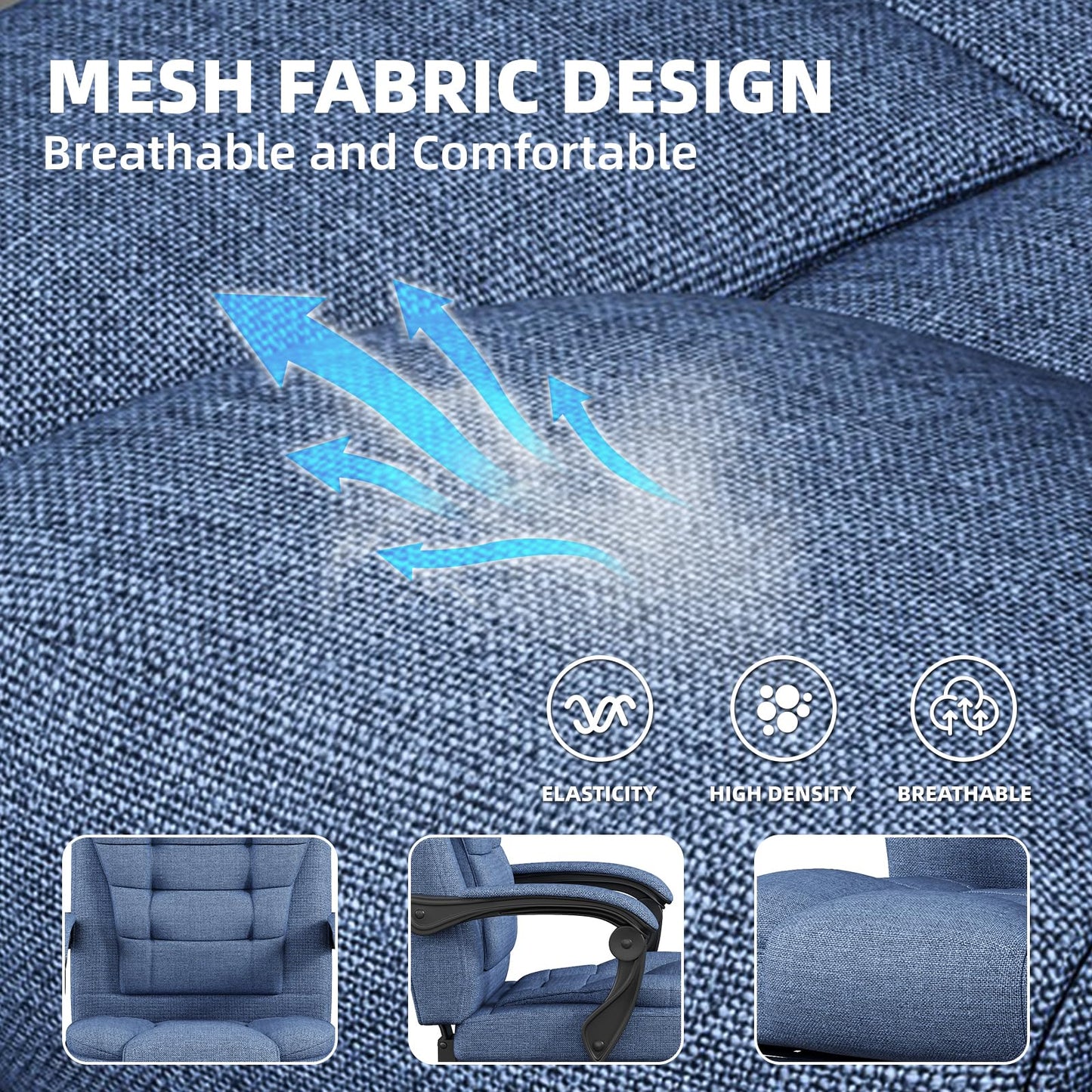 SITMOD Fabric Desk Chair with Footrest, Blue Ergonomic Office Chair for Study, Computer Chair with Pocket Spring Cushion