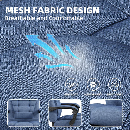 SITMOD Fabric Desk Chair with Footrest, Blue Ergonomic Office Chair for Study, Computer Chair with Pocket Spring Cushion