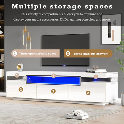 Ball & Cast TV Stand Cabinet for 70-inch TV High Gloss TV Stand Unit with LED Lights 160CM, 3 Drawers, 3 Open Storage Space
