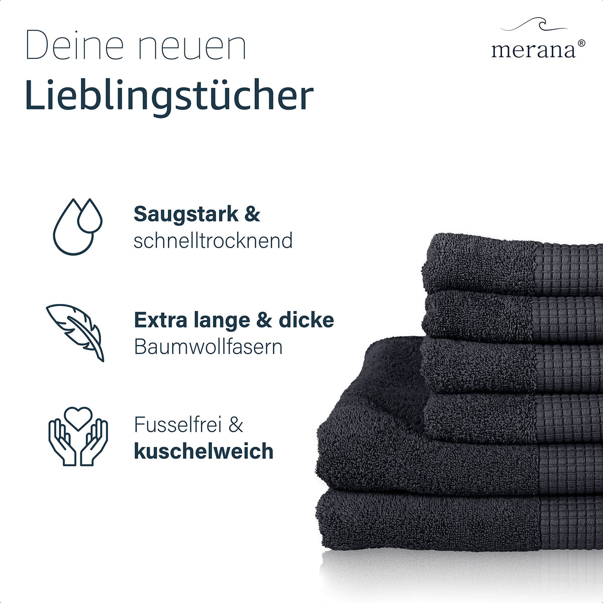 Merana Hand Towel Set | Absorbent, Soft and Lint | Terry Towel Guest Towel Quality Made of Heavy Organic Cotton 590 GSM