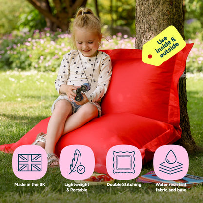 Bean Bag Bazaar Large Outdoor Kids Bean Bag with Filling Included, Red