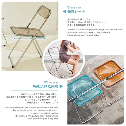KAIHAOWIN Luxury Modern Transparent Folding Chair Acrylic Folding Chairs-Acrylic Ghost Stackable Crystal Seat-PC Plastic Living Room Seat-Chrome
